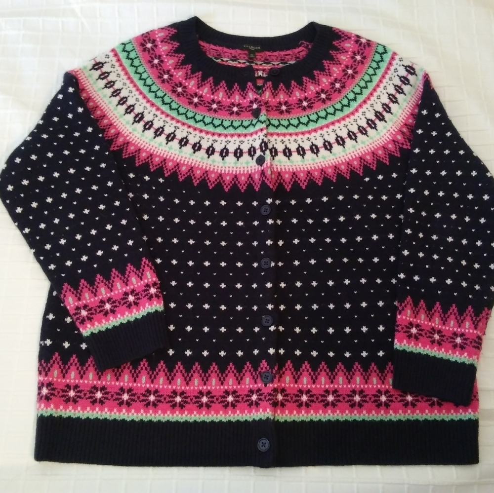 Talbots cardigan sweater navy fair isle 1X